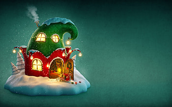 :), green, red, house, cup, elf, hat, craciun, fantasy, christmas, card HD wallpaper