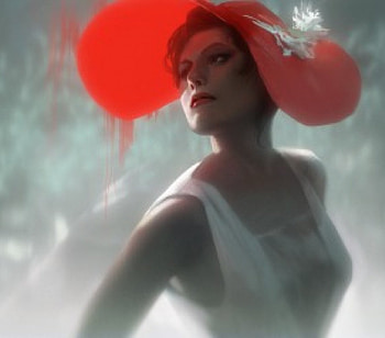 Red Hat, lady, fantasy, hat, red HD wallpaper