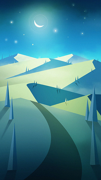 Vector, Landscape, Art, Mountains, Stars, Night, Moon HD phone wallpaper