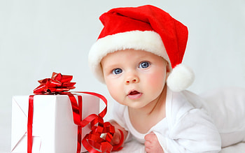 Christmas baby, white, craciun, cute, baby, gift, copil, christmas, red, child, santa, hat HD wallpaper