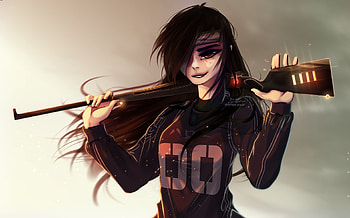 Crazy Warrior Girl With Gun, anime-girl, warrior, gun, artist, artwork, digital-art, deviantart HD wallpaper