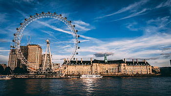 Stunning London cityscape featuring the London Eye ferris wheel by the River Thames. HD wallpaper