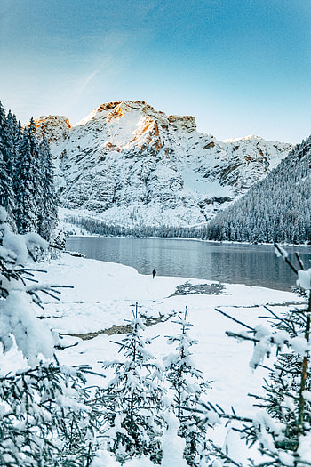 Winter, Nature, Mountains, Snow, Lake, Shore, Bank HD phone wallpaper