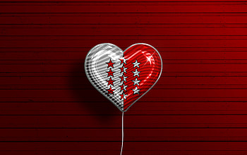 I Love Valais, , realistic balloons, red wooden background, Day of Valais, swiss cantons, flag of Valais, Switzerland, balloon with flag, Cantons of Switzerland, Valais flag, Valais HD wallpaper