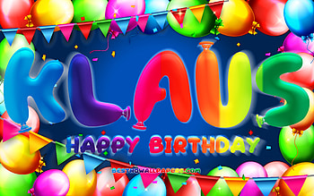 Happy Birtay Klaus, , colorful balloon frame, Klaus name, blue background, Klaus Happy Birtay, Klaus Birtay, popular german male names, Birtay concept, Klaus HD wallpaper