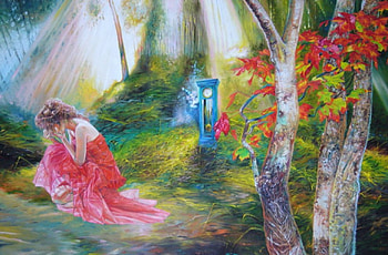 Waiting for Anything, waiting, pink, lady, painting HD wallpaper