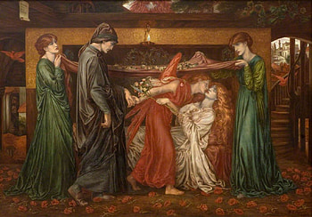 Dream on the day of the death of Beatrice by Dante Gabriel Rossetti, dante gabriel rossetti, death of beatrice, art, pictura, paintng, dante, girl, people, man HD wallpaper