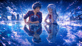 Psyren — Reflections of Fate, Anime, Anime Boy, Anime Girl, Night Sky HD wallpaper