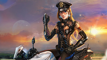 Cyber Police Girl On Bike , cyberpunk, police, artist, artwork, digital-art, artstation HD wallpaper