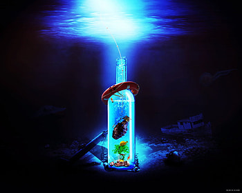 bottle of water, blue, abstract, 3d, water, dark HD wallpaper