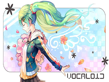Hatsune Miku, blue, awesome, cute, angel, vocaloid, beauty, nice, vocaloids, petals, hatsune, twintails, aqua eyes, skirt, wings, program, girl, aqua, beautiful, diva, pink, anime, pretty, aqua hair, cool, clouds, sky, flowers, idol, virtual HD wallpaper