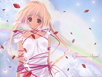 Gracious-Angel, blone hair, poor, roses, rainbow, robr, angel, Gracious, dress HD wallpaper