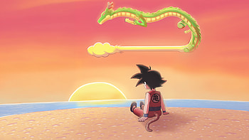 Kid Goku And Shenron At Sunset, goku, shenron, dragon-ball-super, dragon-ball, anime, artist, artwork, digital-art, deviantart HD wallpaper