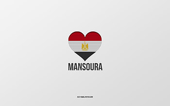 I Love Mansoura, Egyptian cities, Day of Mansoura, gray background, Mansoura, Egypt, Egyptian flag heart, favorite cities, Love Mansoura HD wallpaper