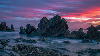 Rocky coast, nature, sunset HD wallpaper