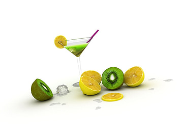 cocktail, alchol, lemons, kiwi, fruit, martini HD wallpaper