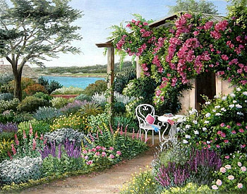 Barbara Felisky, painting, art, flower, terrace HD wallpaper