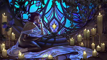 Yennefer, blue, fantasy, candle, art, girl, the witcher HD wallpaper