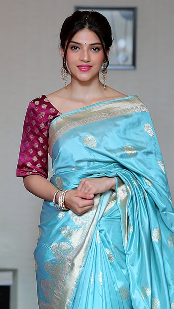 Mehreen Kaur Pirzada, Blue Saree HD phone wallpaper