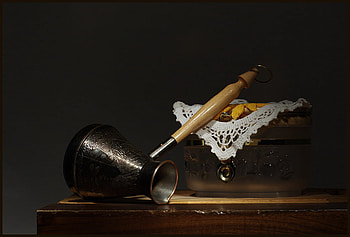 still life, composition, art , iron coffee pot, iron box, nice HD wallpaper