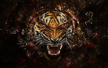Raging Tiger, animal, rage, tiger, cg, cool HD wallpaper
