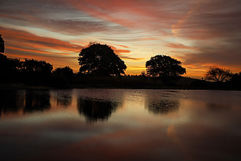 Nature, Trees, Sunset, Lake, Reflection, Evening HD wallpaper