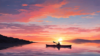 Sunset Sea, kayak, sunset, sea, sky, cloud HD wallpaper