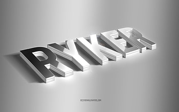 Ryker, silver 3d art, gray background, with names, Ryker name, Ryker greeting card, 3d art, with Ryker name HD wallpaper