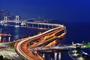Gwangandaegyo, traffic, night, roads, lights HD wallpaper