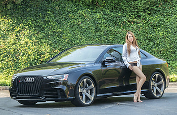 Black Audi, Black, Model, Girl, White Shirt HD wallpaper