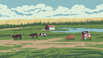 A Field Of Cows, 8-bit, cow, artist, artwork, art, digital-art, artstation HD wallpaper