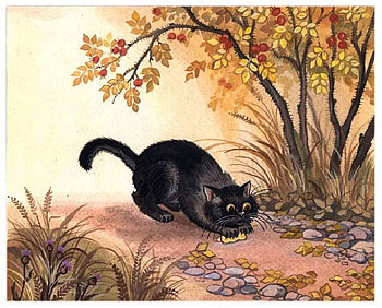 Autumn cat, by Tatyana Rodionova, animal, kitten, black, painting, art, autumn, cat, tatyana rodionova HD wallpaper