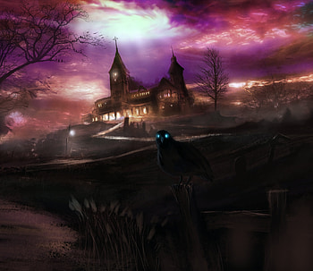 Art, Dark, House, Hill, Raven, Spooky, Eerie HD wallpaper