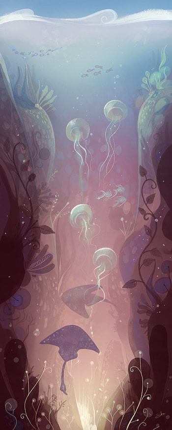 Art, Jellyfish, Fish, Algae, Seaweed, Under Water, Underwater HD phone wallpaper