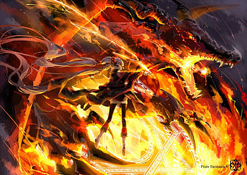 Pixiv Fantasia, Girl, Dragon, Owner, Fire, Cant think of a foruth HD wallpaper