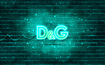 Dolce Gabbana turquoise logo, , turquoise brickwall, Dolce Gabbana logo, brands, Dolce Gabbana neon logo, Dolce Gabbana HD wallpaper
