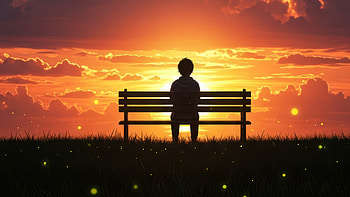 Alone Boy Waiting For Tomorrow, alone, boy, sunset, sky, bench, artist, artwork, art, digital-art, ai HD wallpaper