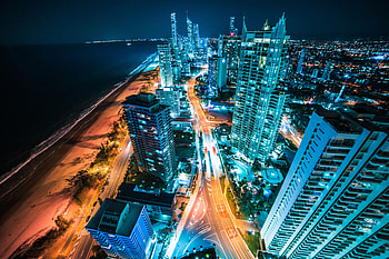 Cities, View From Above, Night City, City Lights, Skyscrapers, Australia HD wallpaper