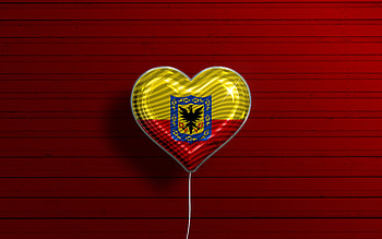 I Love Bogota, , realistic balloons, red wooden background, Day of Bogota, Colombian cities, flag of Bogota, Colombia, balloon with flag, cities of Colombia, Bogota flag, Bogota HD wallpaper