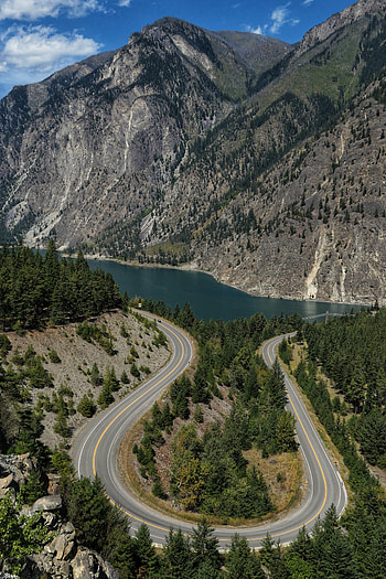 Nature, View From Above, Mountain, Lake, Road HD phone wallpaper