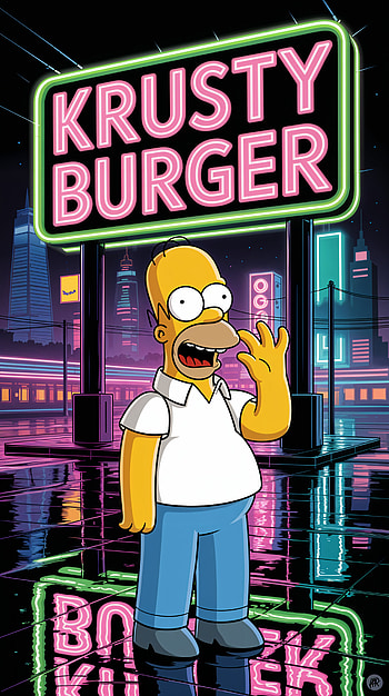 The Simpsons Krusty Burger Neon Homer , The Simpsons, neon sign, cartoon HD phone wallpaper