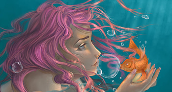 Bubble, blue, sirena, mermaid, cute, girl, orange, hand, aoleev, pink, fantasy, underwater, fish, luminos HD wallpaper