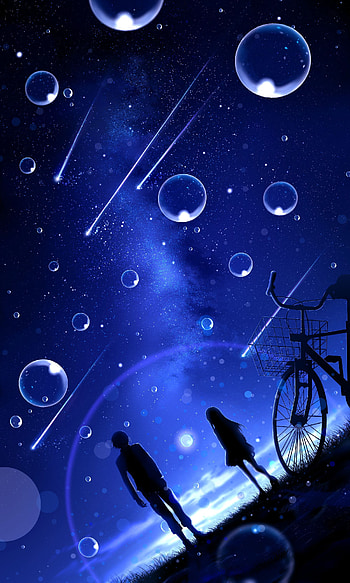 Art, Bubbles, Night, Silhouettes, Starry Sky, Meteora, Meteors HD phone wallpaper