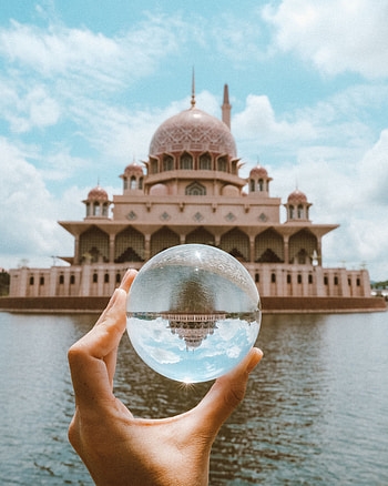 Building, Reflection, Hand, Miscellanea, Miscellaneous, Ball, Illusion HD phone wallpaper