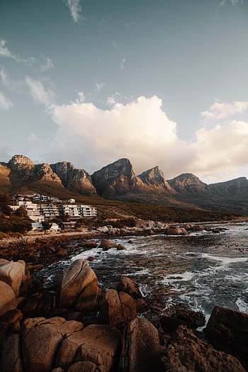 Nature, Water, Mountains, Building, Rocks, Coast HD phone wallpaper
