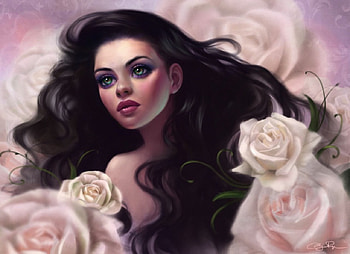 Present for Victoria, white, roses, brunette, eyes, beautiful, green eyes HD wallpaper