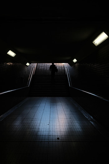 Dark, Silhouette, Stairs, Ladder, Tunnel HD phone wallpaper