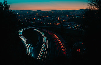 Horizon, Dark, Road, Night City, Long-Term Exposure HD wallpaper
