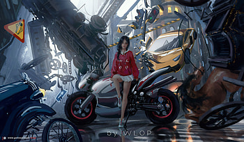 Anime Biker Girl , anime-girl, anime, artist, artwork, digital-art, deviantart HD wallpaper