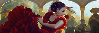 Flamenco dancer, frumusete, dancer, mario wibisono, girl, rose, fantasy, flamenco, red, trandafir, luminos HD wallpaper